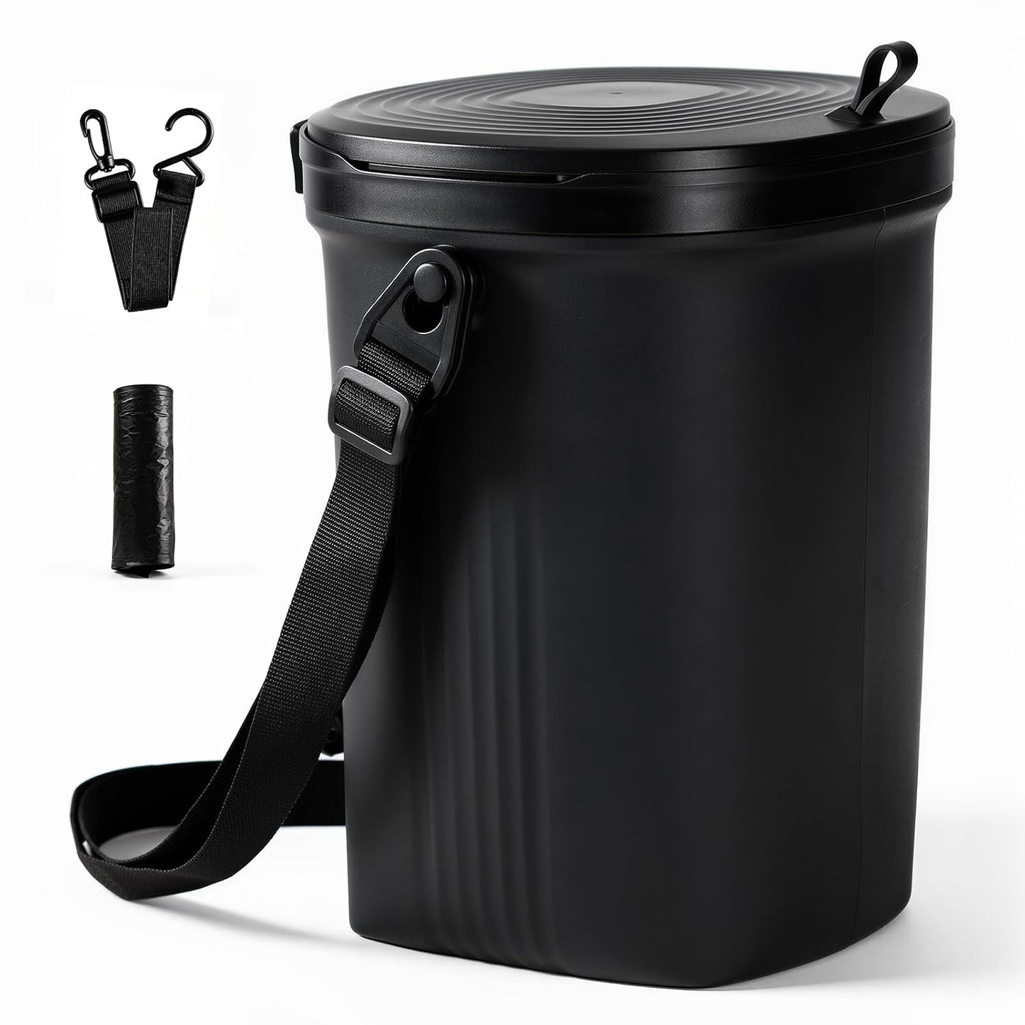 Trash Can for Car Garbage with Lid, Leakproof 100% Silicone Car for Vehicle, Sedan, SUV, Van, MPV &amp; Truck, 2 Gallon Waterproof Auto Waste Bin for Back Seat, Odor-Sealing Vehicle Organizer, Black