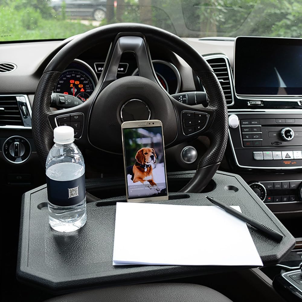 CYDZSW Car Steering Wheel Tray for Eating Food,Steering Wheels Desk Road Trip Essentials for Adults,Car Table Food Trays Organization,Cars Cool Interior Gadgets Accessories(Black)