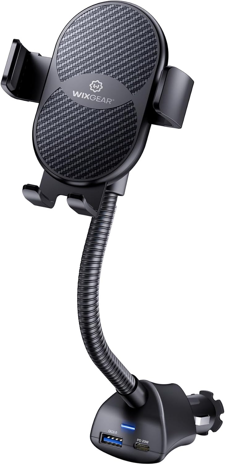 Cigarette Lighter Phone Holder, 360° Rotating Car Mount Cradle with Dual USB Charging Port, Adjustable Gooseneck, Car Phone Holder Cigarette Lighter Mount, Fits Most Cellphones