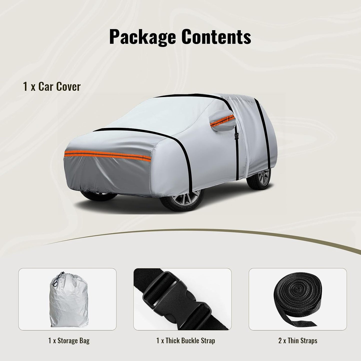 TUCAREST 6 Layers Full Car Cover for SUV- Waterproof, Insulated, Anti-UV, Snow-Proof, Hail-Resistant, Anti-Wind, All-Weather, Thickened Protection, up to 211 in