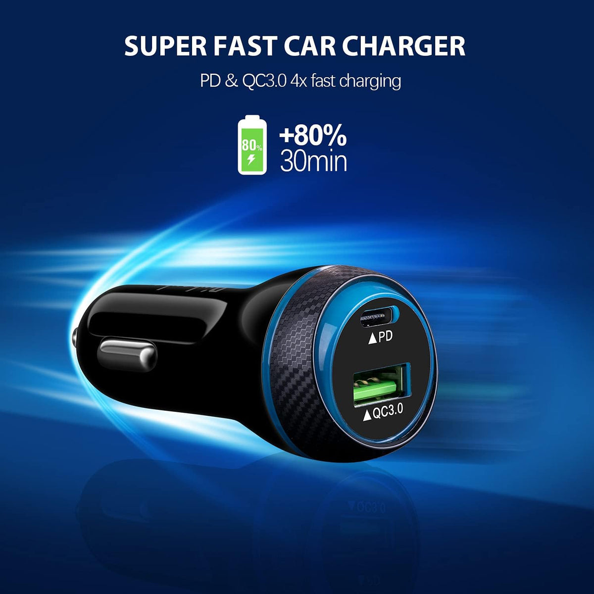 2-Pack PD Fast Car Charger for iPhone 17/16/15, [USB C PD/PPS & USB A QC3.0] 45W Super Fast Car Cigarette Lighter Adapter Compatible for Samsung S25/S24/S23 with 4FT Type C Cord