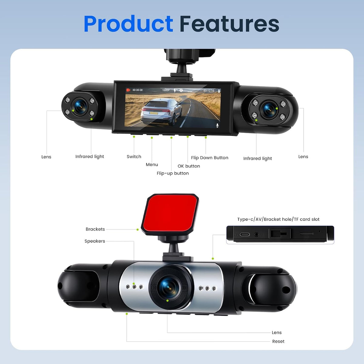 4 Channel 360° Dash Camera Front and Rear Inside Left Right, 3.16 Inch Dash Cam for Cars, Built-in Night Vision, Sensitive Motion Detection 24/7 Recording Parking Mode Monitor Reversing Help