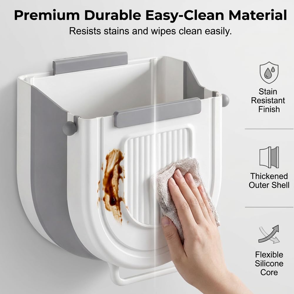 Multipurpose Hanging Collapsible Trash Can，Gray：8.5*8.7*4.9in-1.84Gal