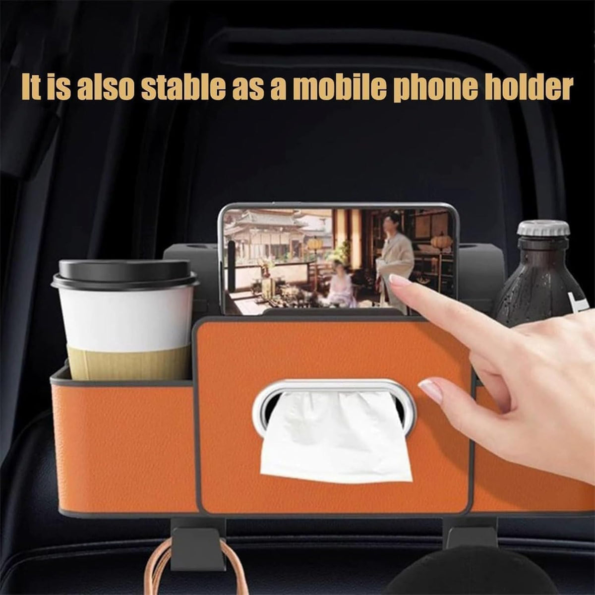 Car Organizer, Backseat Organizers Hanging Storage, Car Organizers and Storage Box, Multifunctional Car Organizer Box with Tissue & Cup Holders