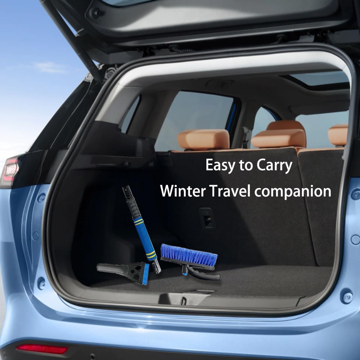 Extendable Snow Brush & Ice Scraper for Car Windshield – 25" to 31.5" Telescoping Handle, Scratch-Free Bristles, Foam Grip, for Cars, Trucks & SUVs (Blue)