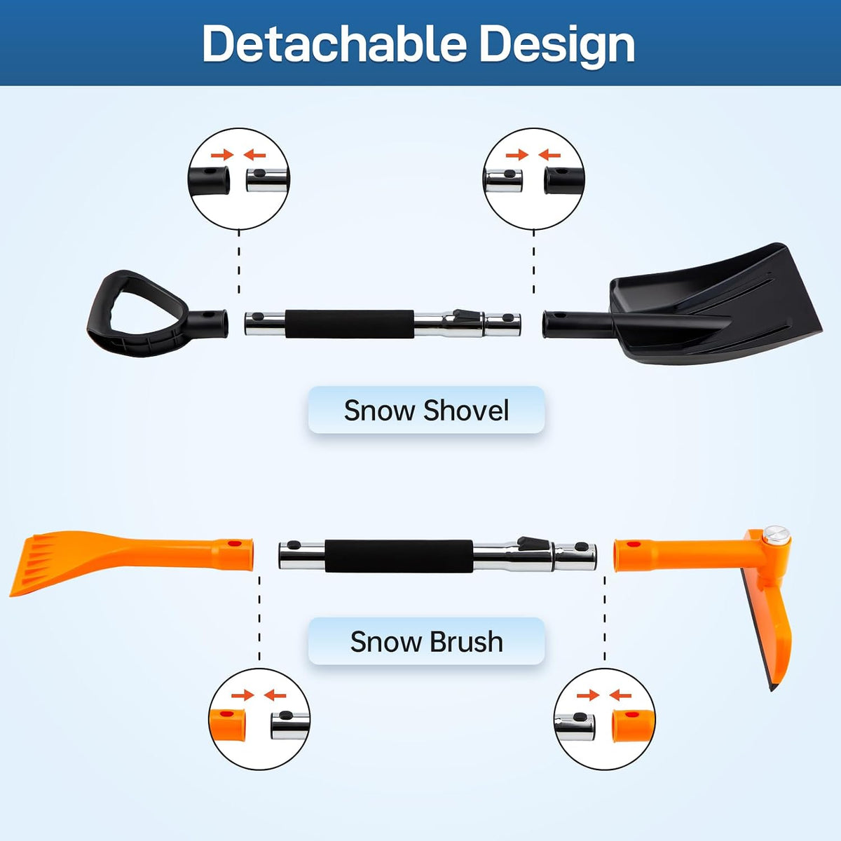 REALYOU 49.2" Car Snow Brush and Ice Scraper for Car Windshield, 3-in-1 Extendable Snow Shovel with Wide Head,180° Pivoting Snow Brush Head and Fpam Grip, Durable Snow Remover for Car Auto Truck SUV