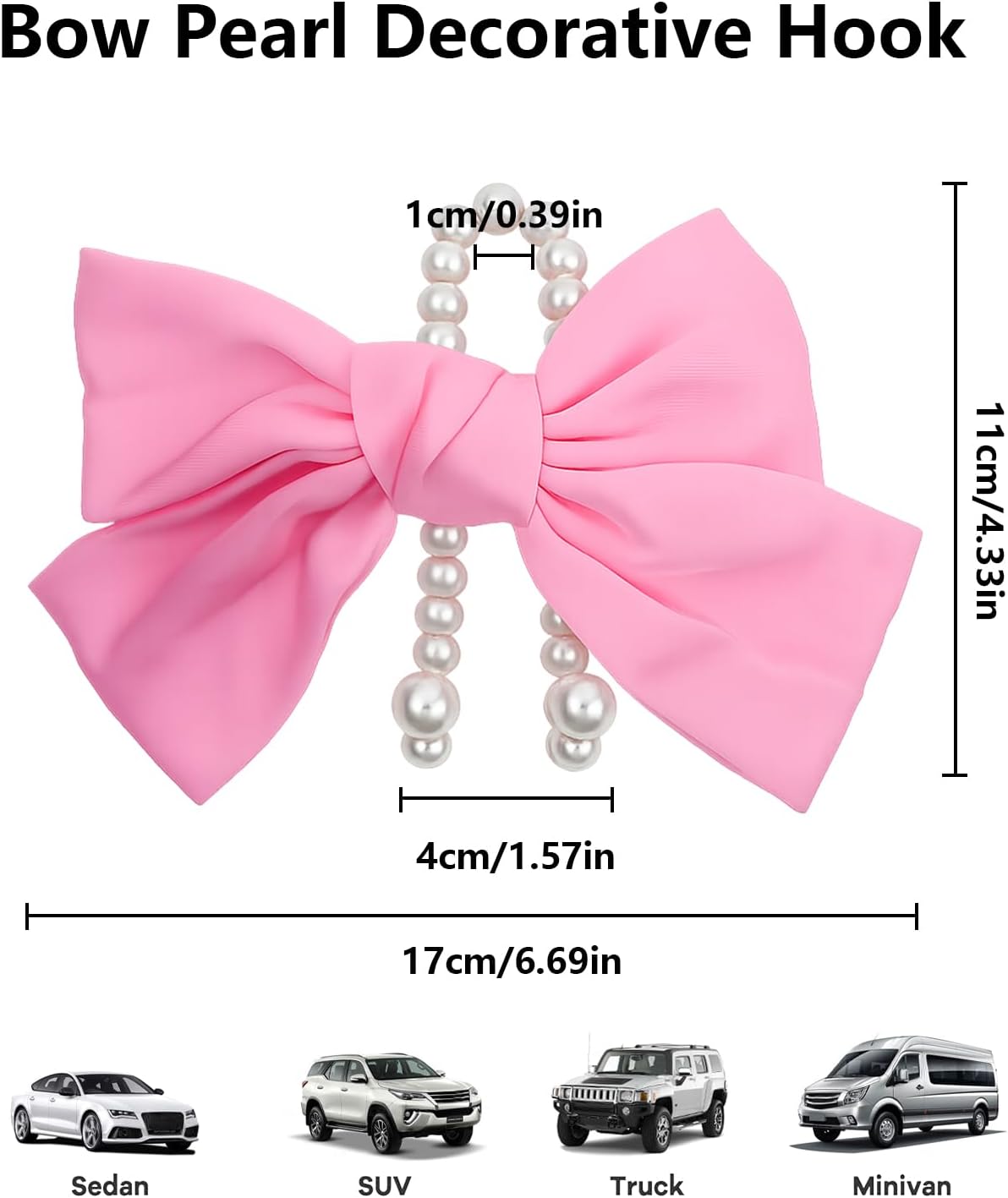 4 Pcs Satin Bow Pearl Car Seat Headrest Hook Cute Car Accessories for Women Coquette Bowknot Vehicle Hooks for Purses and Bags Universal for SUV, Sedan, Truck (Pink)