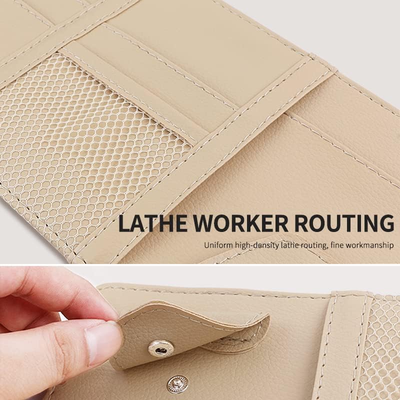 Car Sun Visor Organizer Auto Car Visor Pocket and Interior Accessories Car Storage Organizer with Multi-Pocket Net Zippers (Style 1-Beige)