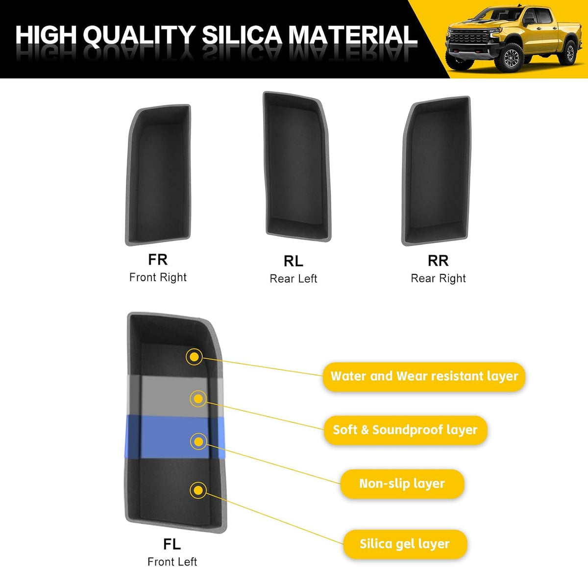 4PCS Door Handle Organizer for 2022-2025 Chevy Chevrolet Silverado/GMC Sierra Front & Rear Door Side Storage Box Phone Pocket Tray Inserts Accessories