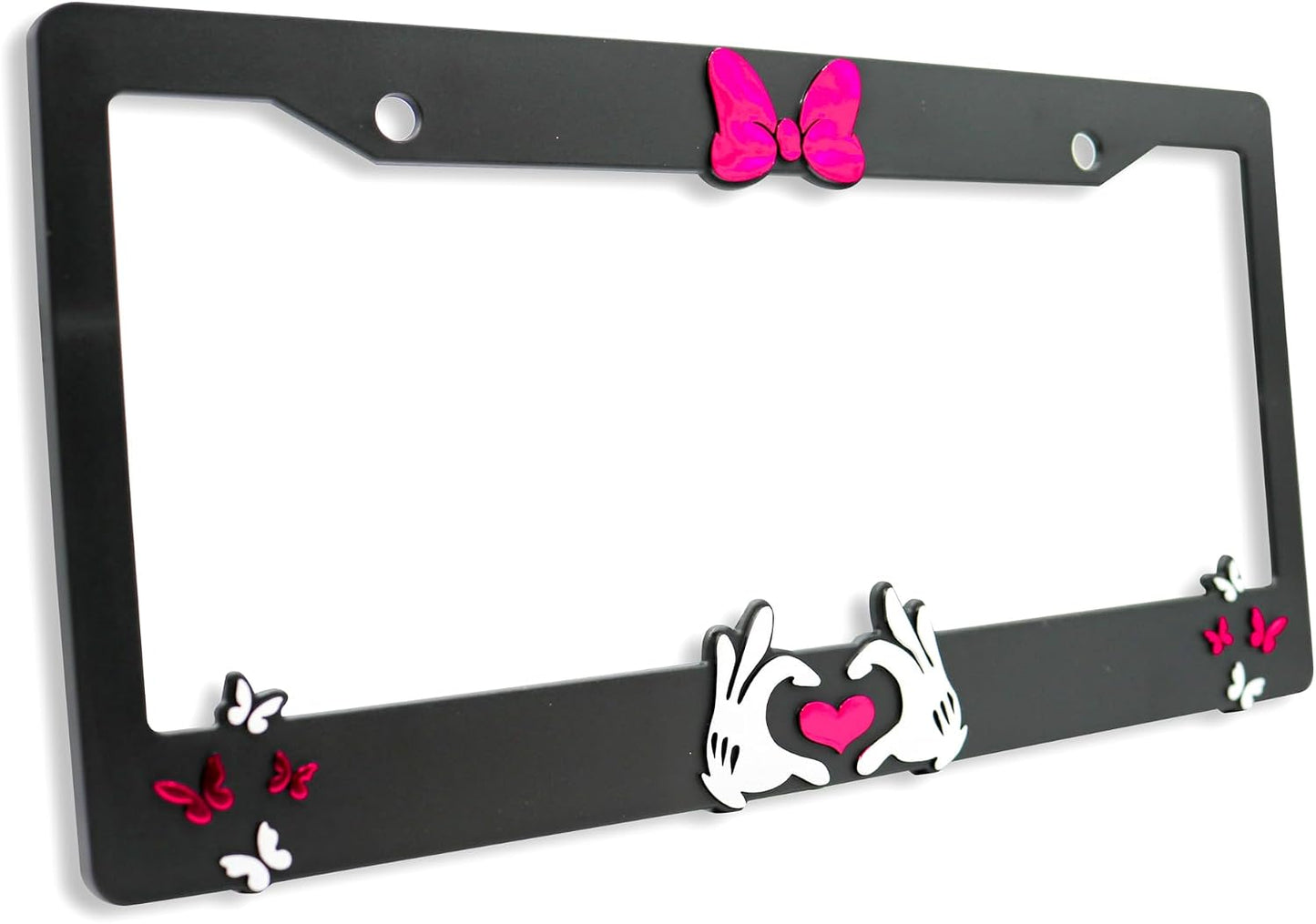 Minnie Bow V2 3D Raised License Plate Frame | 1 Pack Car License Plate Cover | Universal US Black License Plate Holder | Auto Accessories (Car, Truck and SUV)