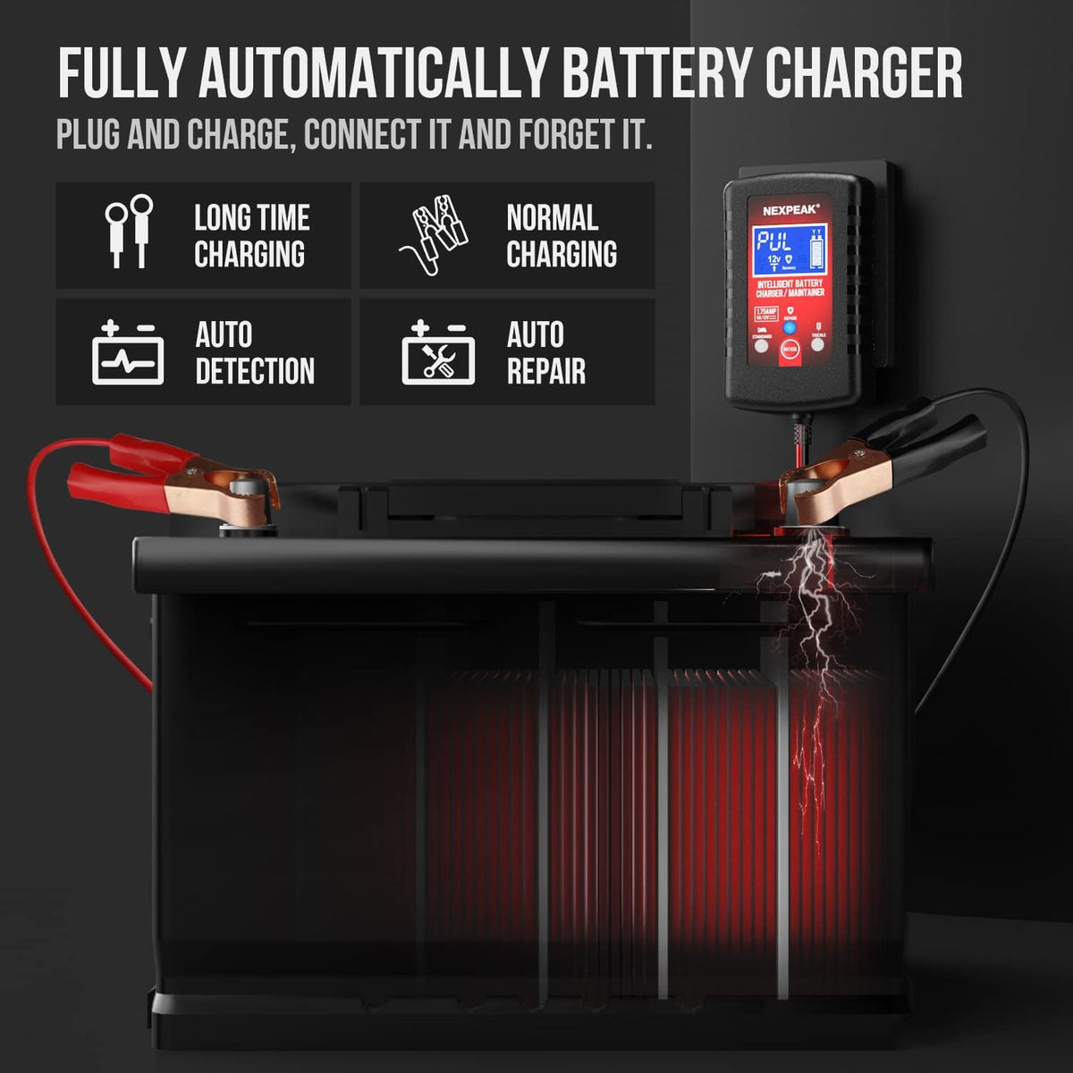 2-Pack 1.75A Car Battery Charger 6V &12V Battery Maintainer Trickle Charger