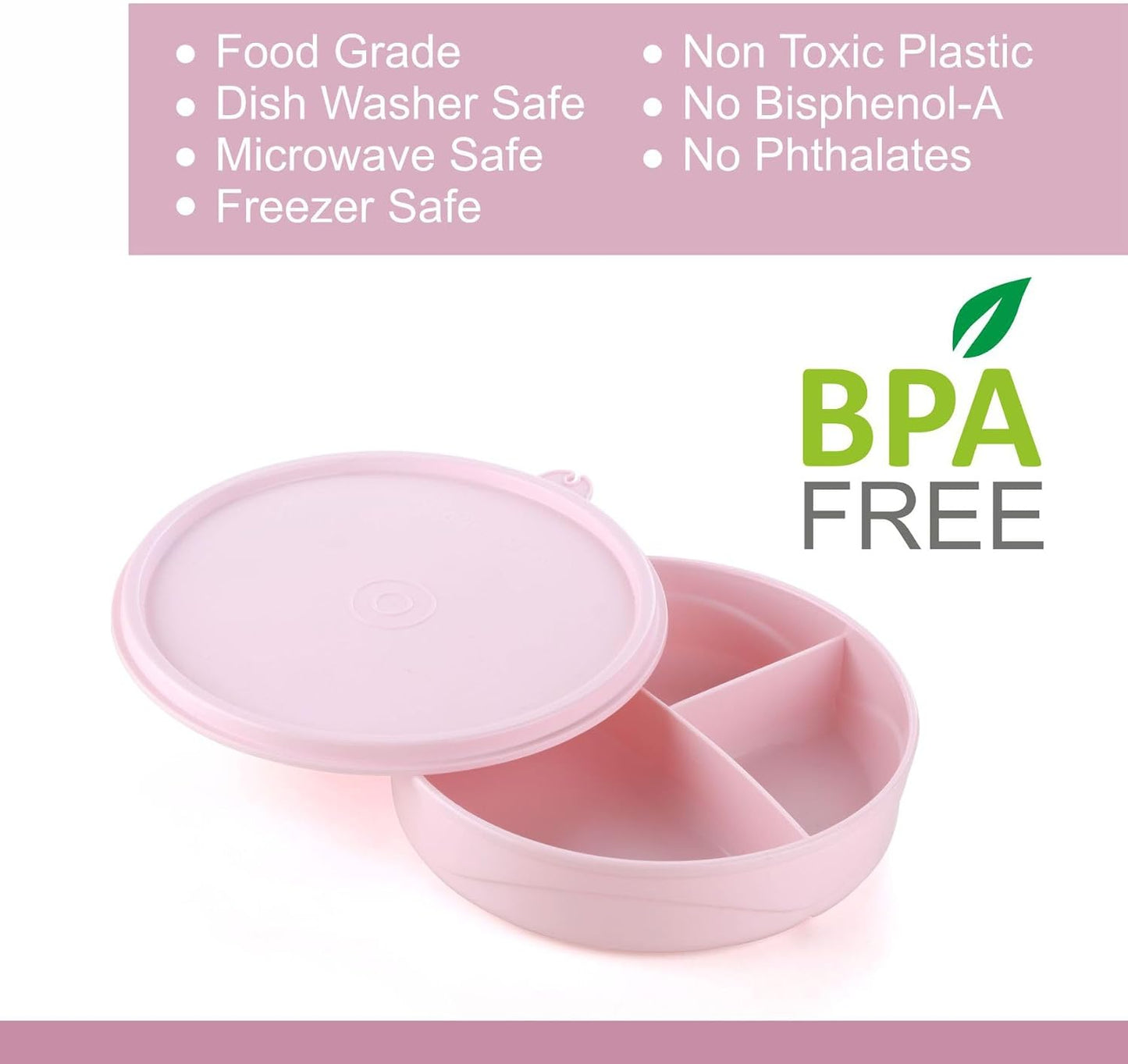 Snack Containers 3-Pack – 3-Compartment Round Snack Containers for Kids and Adults – Stackable Food Storage Containers with Lids – BPA-Free Dishwasher-Safe Snack Boxes for Kids Single Serving