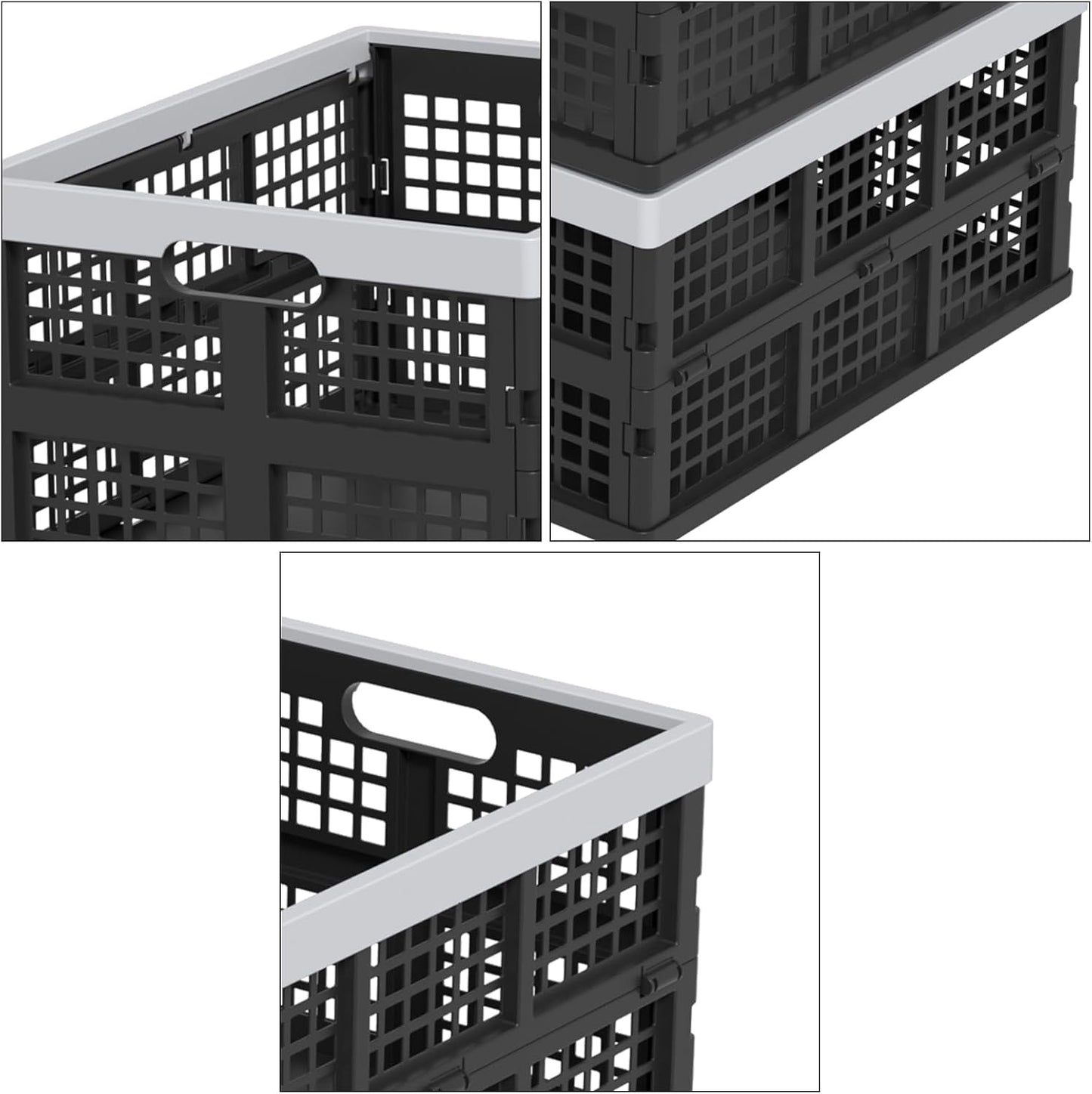 34 L Collapsible Storage Crate, Folding Plastic Crates, 4 Packs | Stackable Foldable Organization Milk Crates