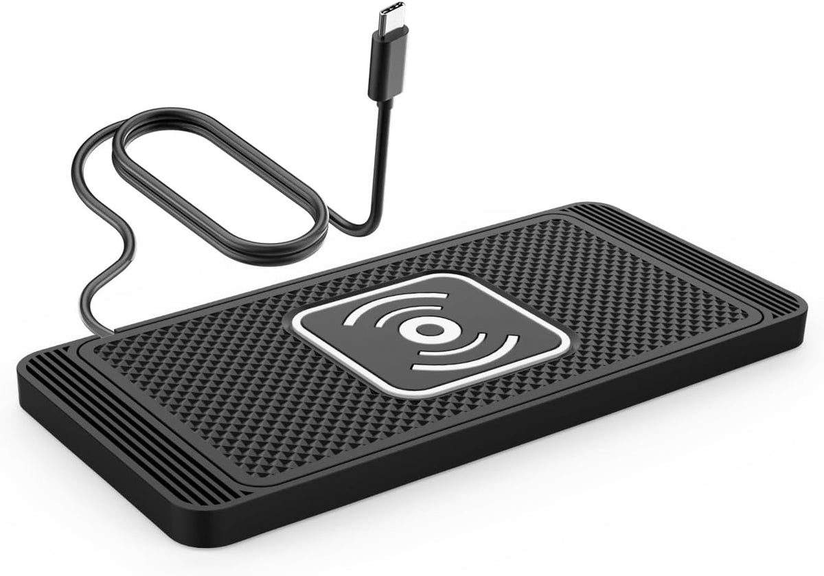Wireless Charger Car Charging Pad 15W Fast Car Wireless Charger Pad, 15W Fast Charging, Anti-Slip, Universal Qi Compatible with iPhone and Wireless Charging Phones, Black(USB-C)