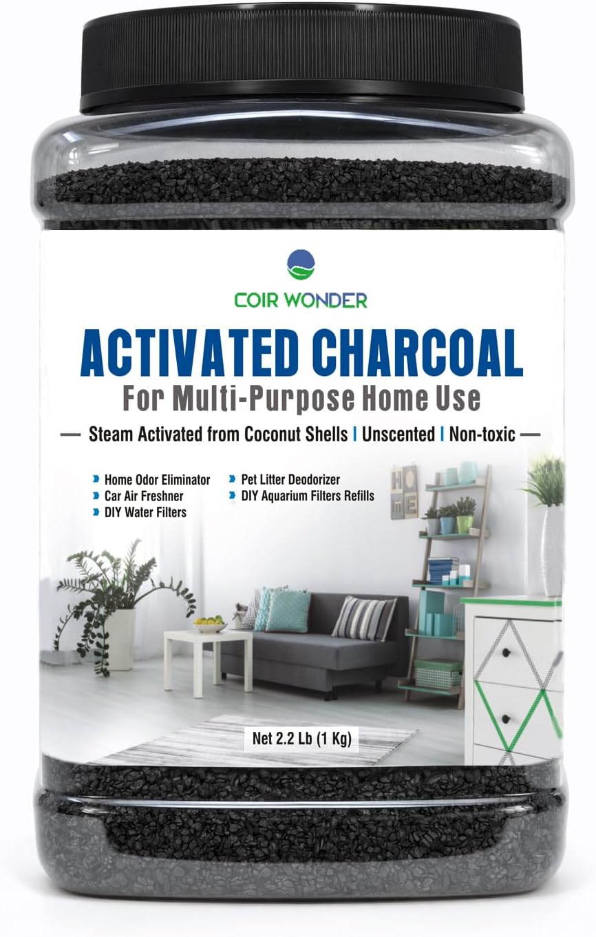 Coir Wonder Activated Charcoal Odor Absorber – 2.2 Lb – Coconut Shell Carbon Granules – Natural Air Purifier for Home, Car, Closet, Fridge, Shoes, Gym Bags, Trash Areas – Room Deodorizer