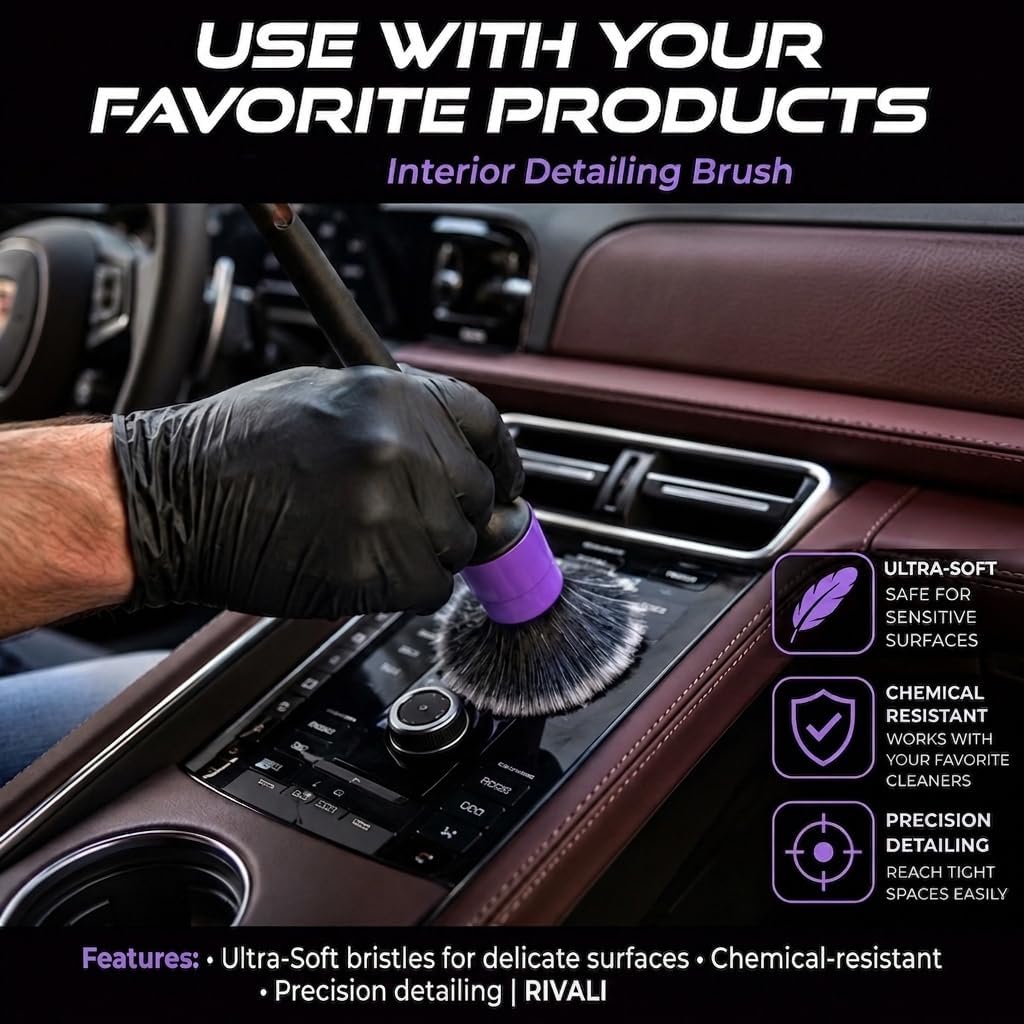 Rivali Car Care 5-Piece Car Interior Detailing Brush Set, Soft Scratch Free