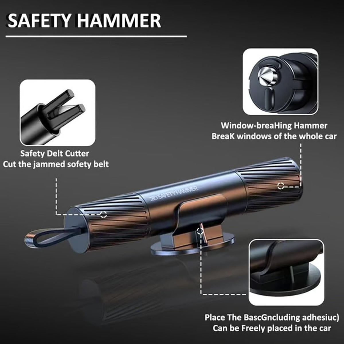 Hardpointing Safe Hammer Glass Breaker Under Water, Safehammer - 2025 Upgraded Car Hammer Seatbelt Cutter Window Breaker Emergency Escape Tool, Safehammer Glass Breaker for New Cars(Mix)