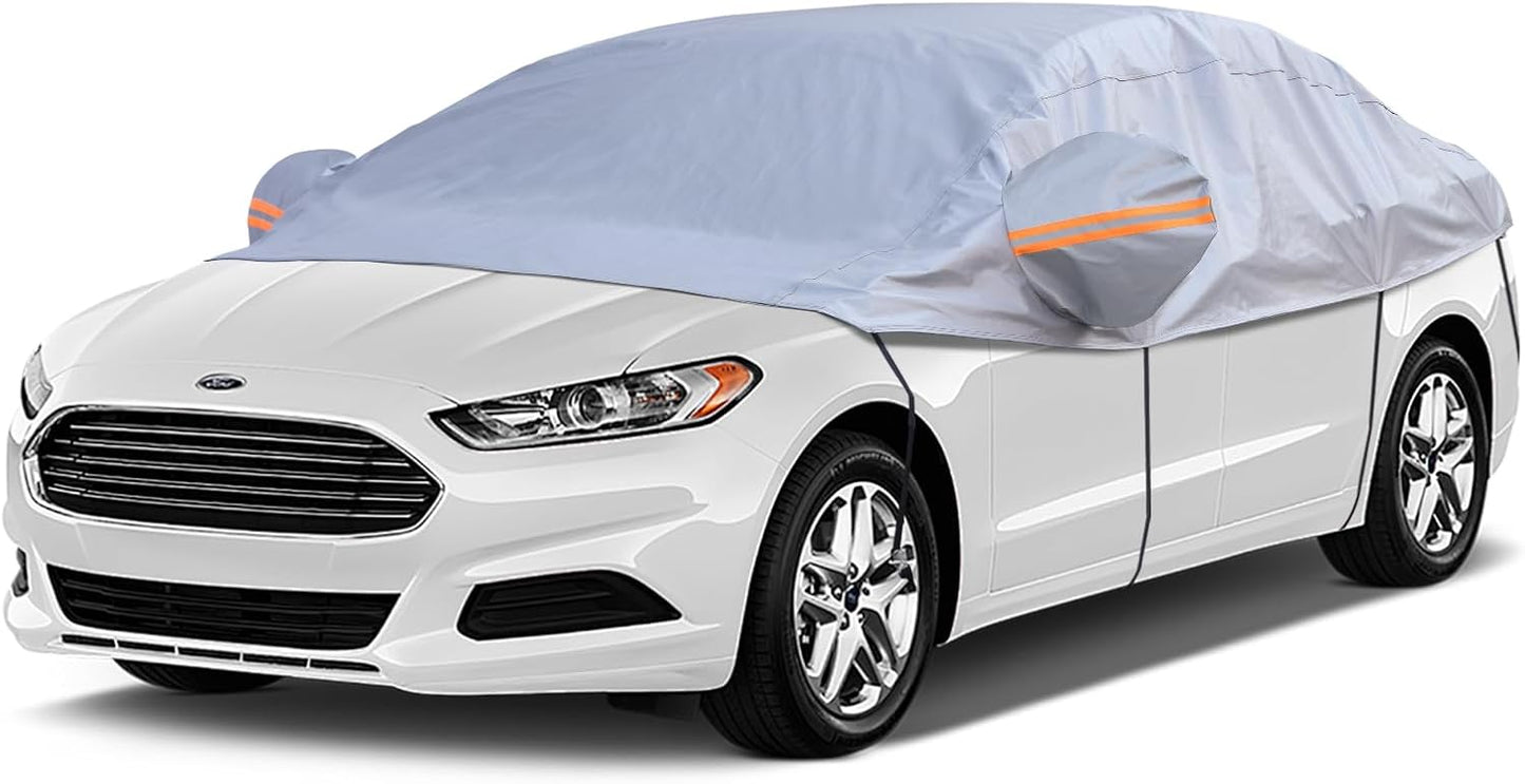 Half Car Cover Top, Windshield & Sunroof Cover for Ice and Snow with Cotton Liner, Car Cover Waterproof All Weather for Snow, Sun, Rain, Dust, UV Protection Fit Sedan Universal