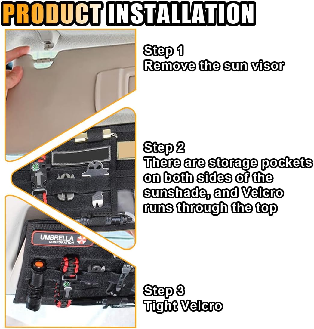 Tactical Molle Car Sun Visor Organizer, Large Molle Visor Panel Storage Pouch Holder, Tactical Gear Truck Storage Shelf, 600D Car Sunshade Storage Bag for Large Vehicle (Black)