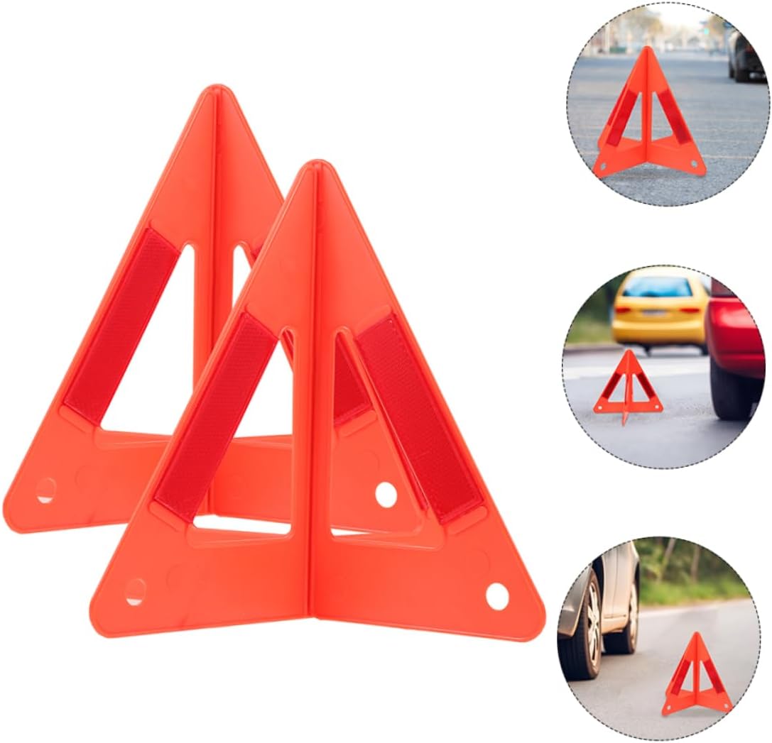 3Pcs Foldable Reflective Triangle Warning Sign for Roadside Vehicle Safety