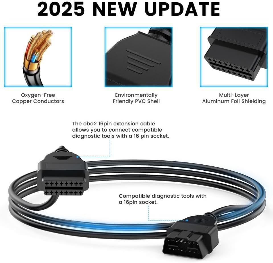ANCEL 3.3 ft OBD2 Extension Cable, 16-Pin Male to Female Adapter