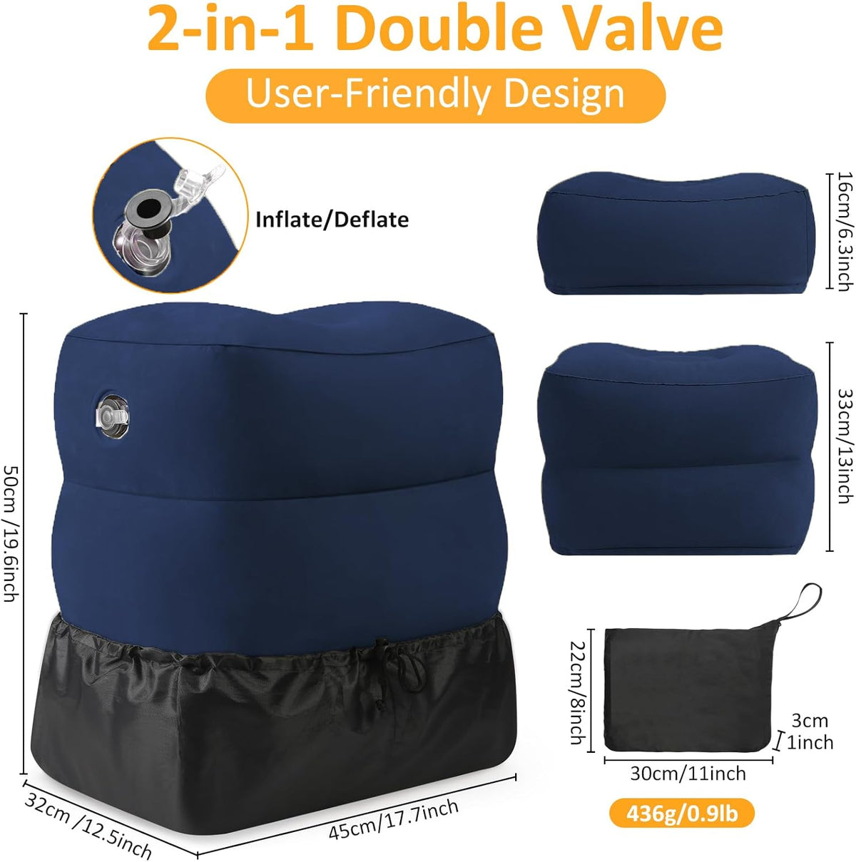 Inflatable Foot Rest Pillow for Travel - Adjustable Height Flight Foot Rest