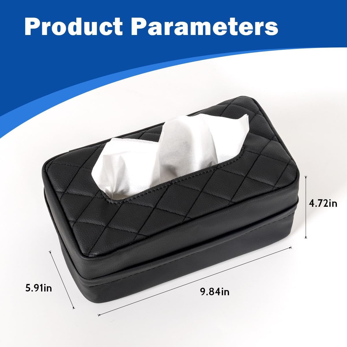 Car Tissue Holder - Standard Pu Leather Napkin Holder for Backseat, Extra Large Organization Fits 120-230 Tissues Per Box, 9.84'' X 4.72'' X 5.91'', Black