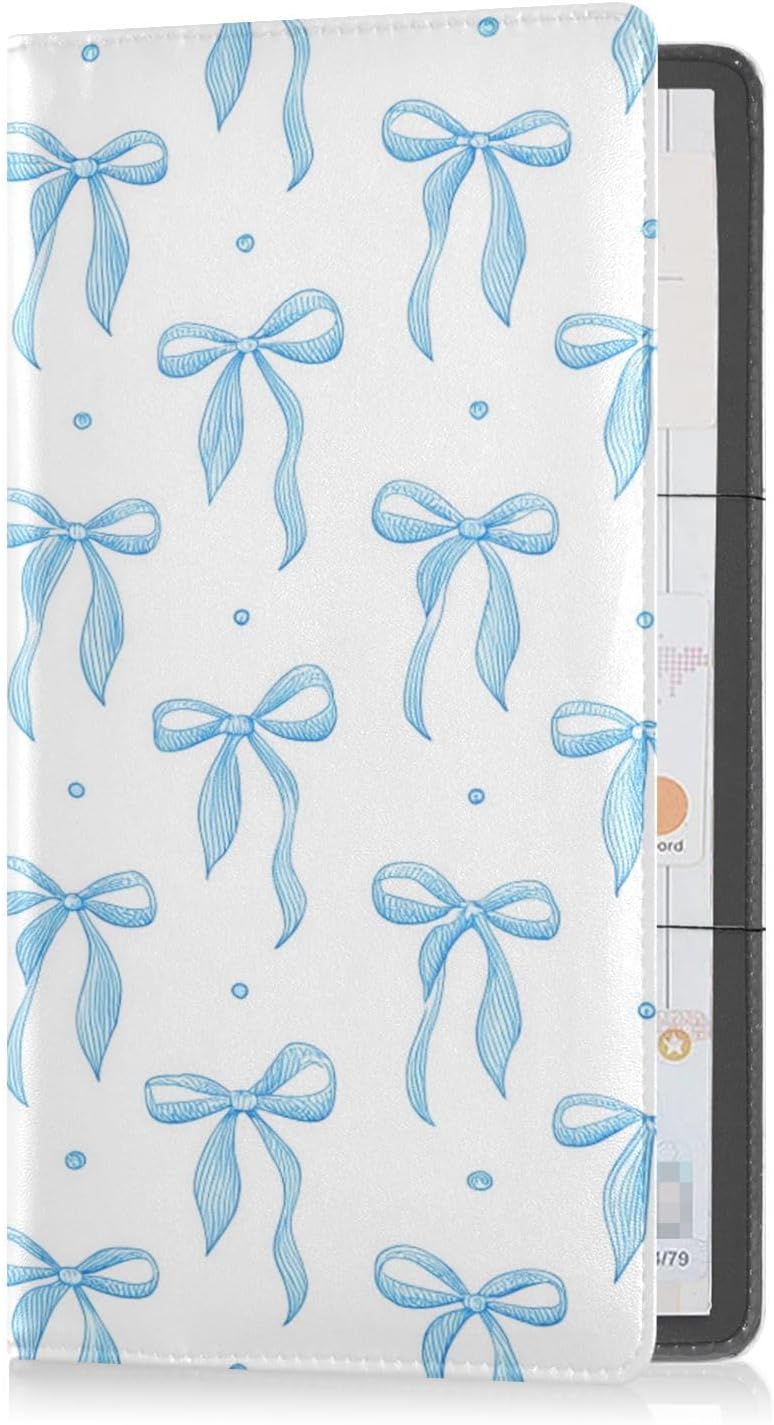 Blue Ribbon Bow Car Registration and Insurance Holder Glove Box Organizer Leather Vehicle Essential Document Card Wallet Accessories Case