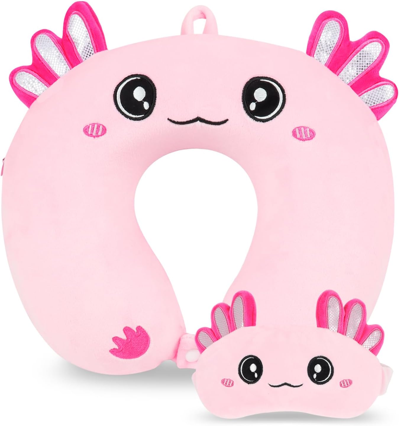 Travel Pillow, Travel Accessories for Car Airplane Traveling, Soft Memory Foam Kids Travel Pillow with Sleep Eye Mask Kids Neck Pillow for Boys & Girls - Cute Pink Mermaid