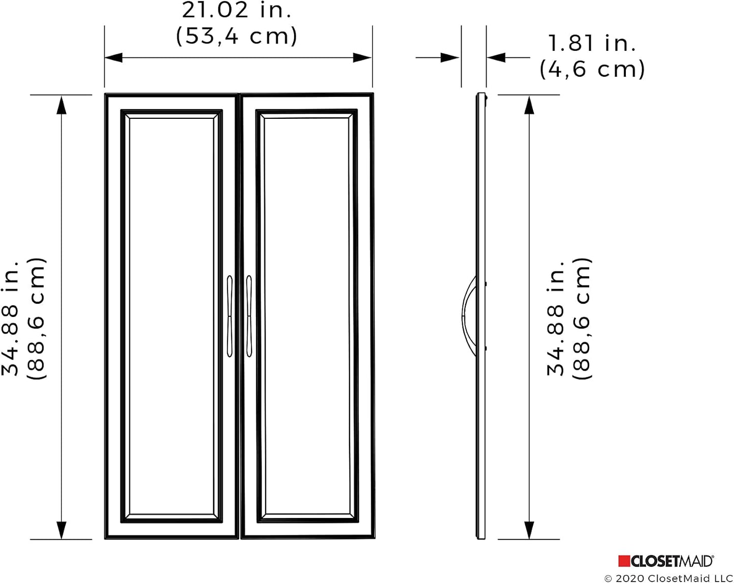 ClosetMaid Modular Storage Pair Set, 2 Glass Pane Doors, Wood Closet Organizer Shaker Style, Add On Accessory for Shelf Units, White, 34.88" H x 21.02" W x 1.81" D