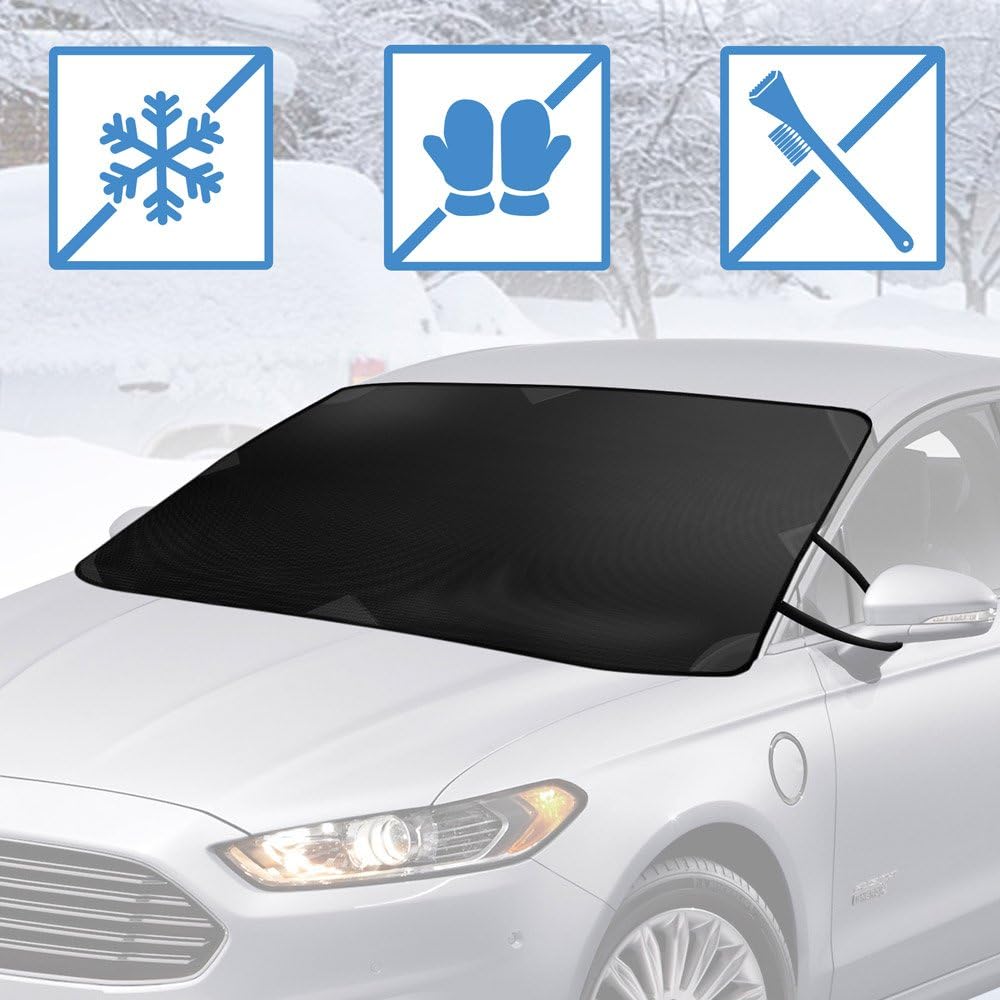 BDK Windshield Cover for Ice Snow and Hail Protection - Waterproof Magnetic Guard for Winter, Freeze Protector for Auto Truck Van and SUV, Black, 78" x 43" in