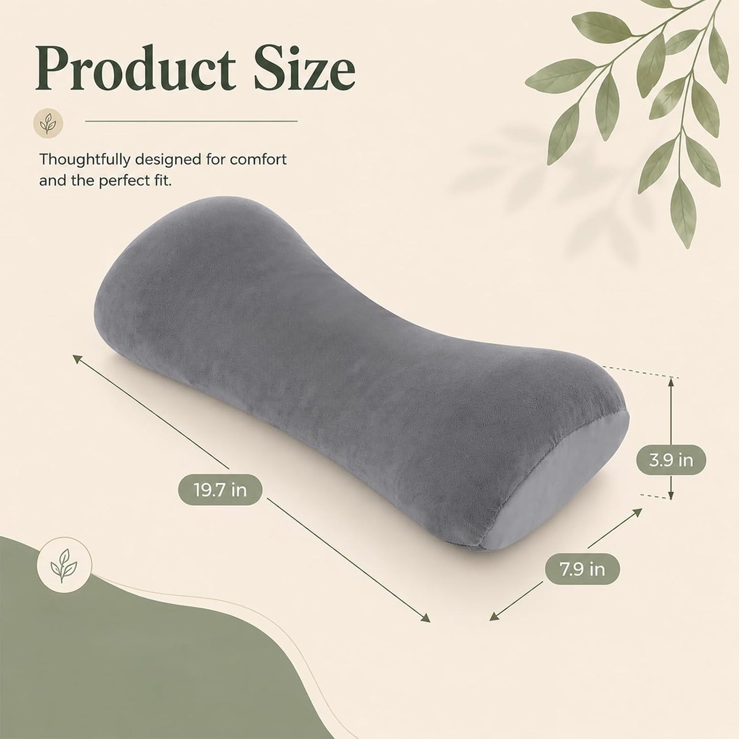 Lumbar Support Pillow for Bed, 19.7x7.9x3.9 in Ergonomic Sleep Cushion | Wraparound lower back support for side sleepers. Use in bed, office chair, or car seat. Multi-positional design for comfort