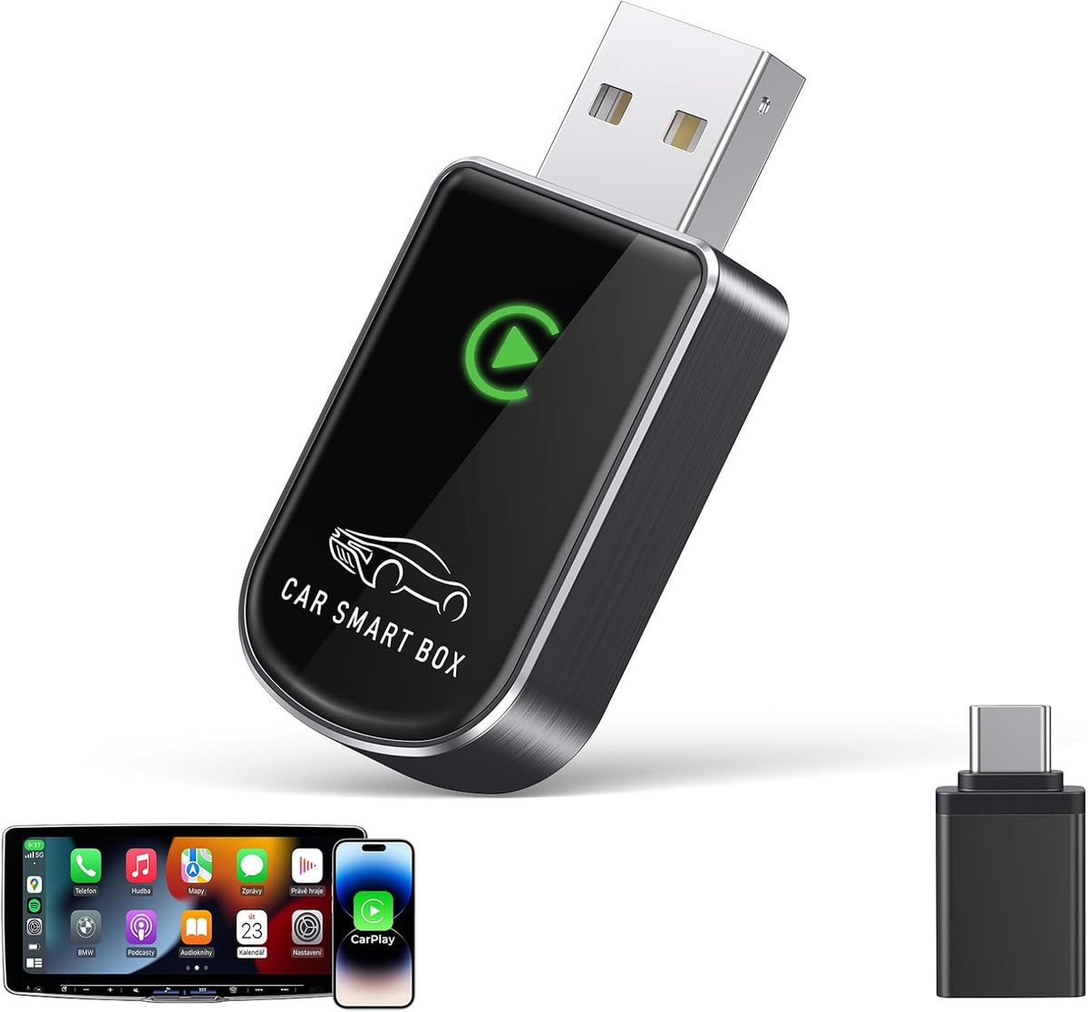 Amzfeel Wireless Carplay Adapter for iPhone, Mini Bluetooth Dongle Convert Factory Wired to Wireless Apple Car Play Plug & Play, Low Latency, GPS for iOS 10+ & Cars 2015+ (Brushed Glossy Grey)