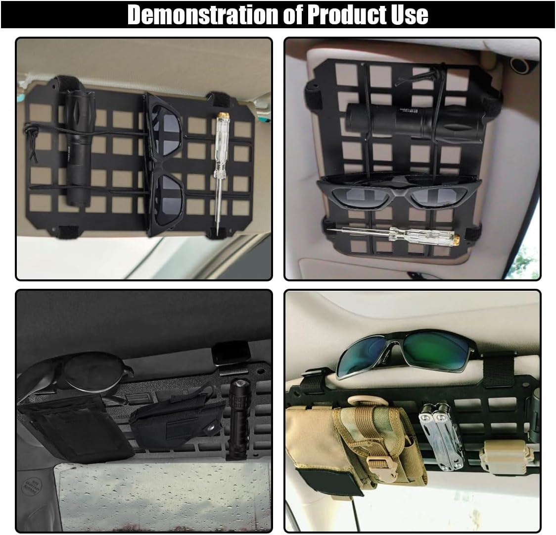 Vehicle Rigid MOLLE Panel, Tactical Gear Car Sun Visor Organizer, EDC Pouch Tool Holster, Storage Holder Visor for Truck Equipment Mount Plate Modular Storage Shelf (Visor Panel)