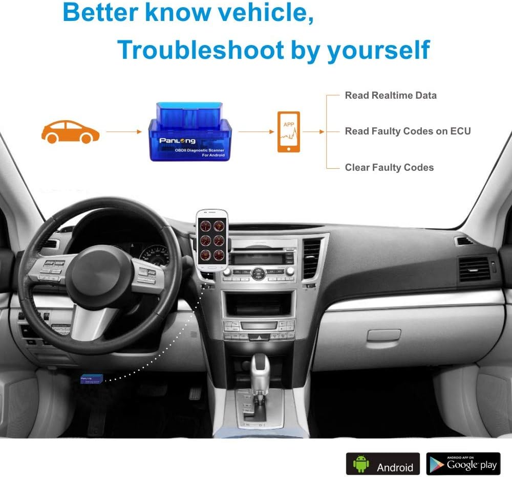 Panlong OBD2 Scanner Bluetooth OBDII Diagnostic Tool Car Code Reader Turn Off Check Engine Light Support Android