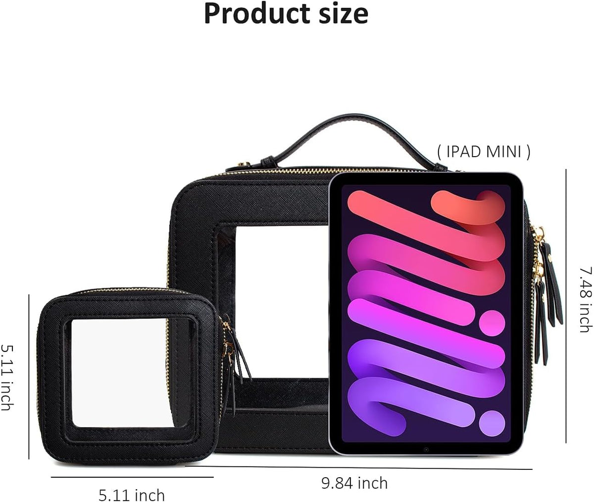 Clear Makeup Bag Set-Travel Toiletry Organizer for Women(Mini+Large Black)
