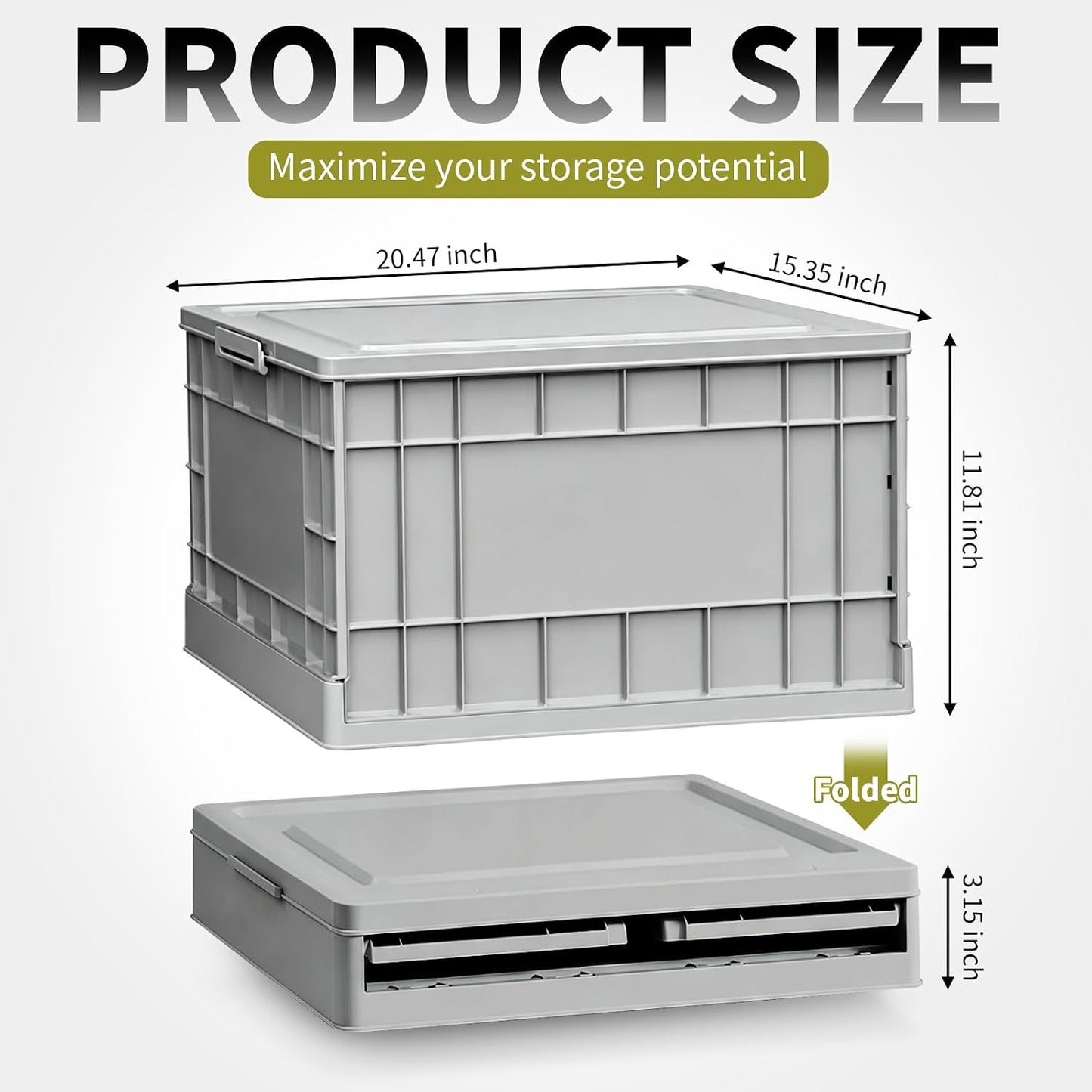 Stackable Storage Bins with Lids, 58L Collapsible Storage Bins with Wheels, Heavy Duty Folding Containers,Totes for Organizing Tools, Snacks, Books, Drinks, Camping & Transport (1 Pack)