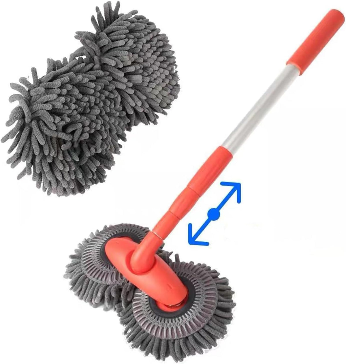 Double Head Car Wash Mop with Long Handle 360°Rotating Car Wash Brush Chenille Microfiber Cleaning Kit Not Hurt Paint Scratch Free(Single Set Mop)