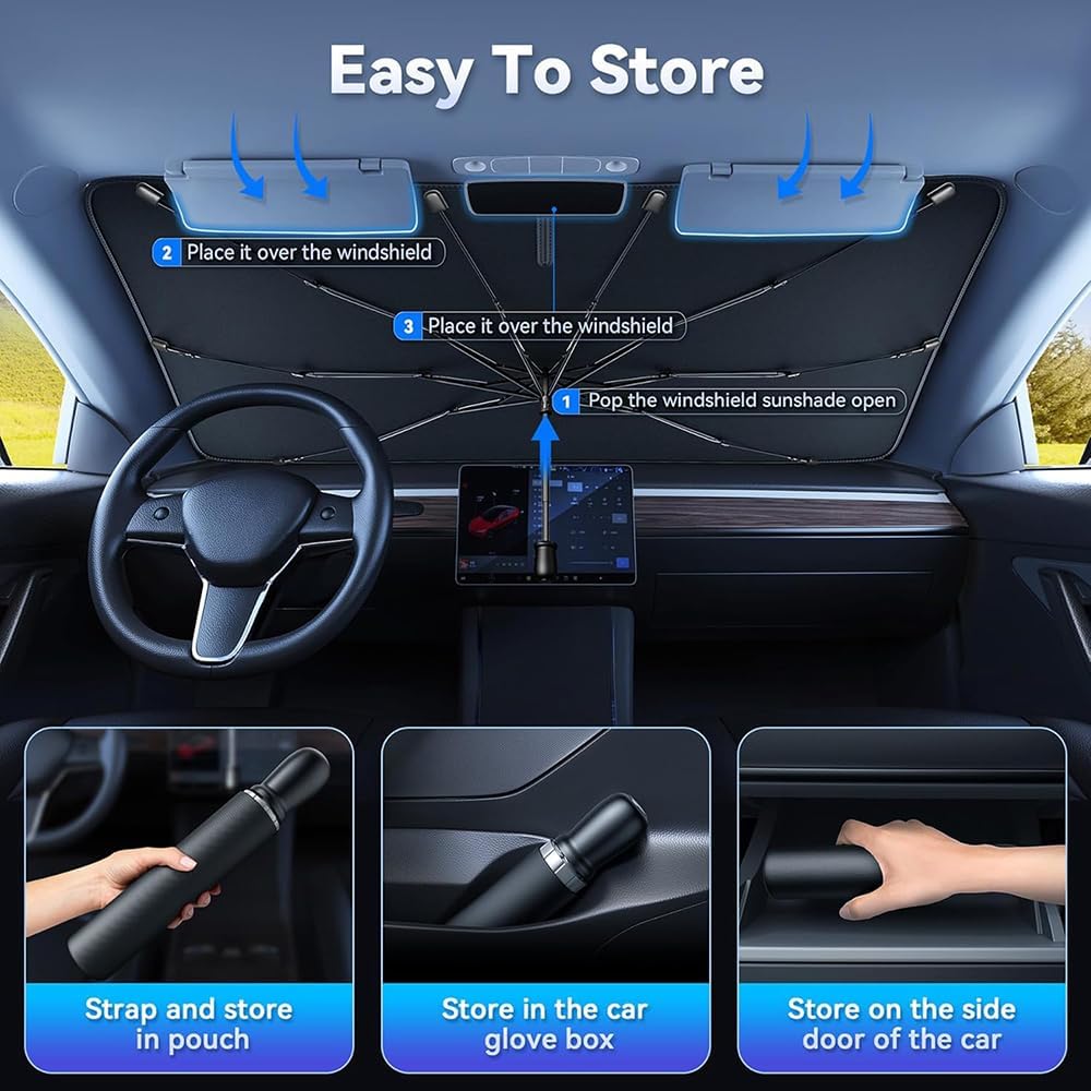 Car Windshield Sun Shade, Foldable Umbrella Sunshade(55 * 31 Inches)