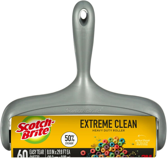 Scotch-Brite Extreme Clean Large Lint Roller, 50% Stickier*, Heavy Duty for Removing Debris and Pet Hair on Clothes, Furniture, Cars, Offices & More, 1 Pack, 60 Adhesive Sheets Total