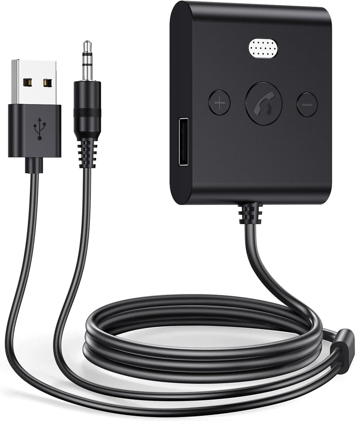 Wireless 6.0 Audio Receiver for Car, [CVC 8.0 Noise Cancelling] Auxiliary Wireless Adapter with Volume Control Knob & RGB Backlight, 3.5mm AUX Wireless Music Adapter for Hands-free Calls & Home Stereo