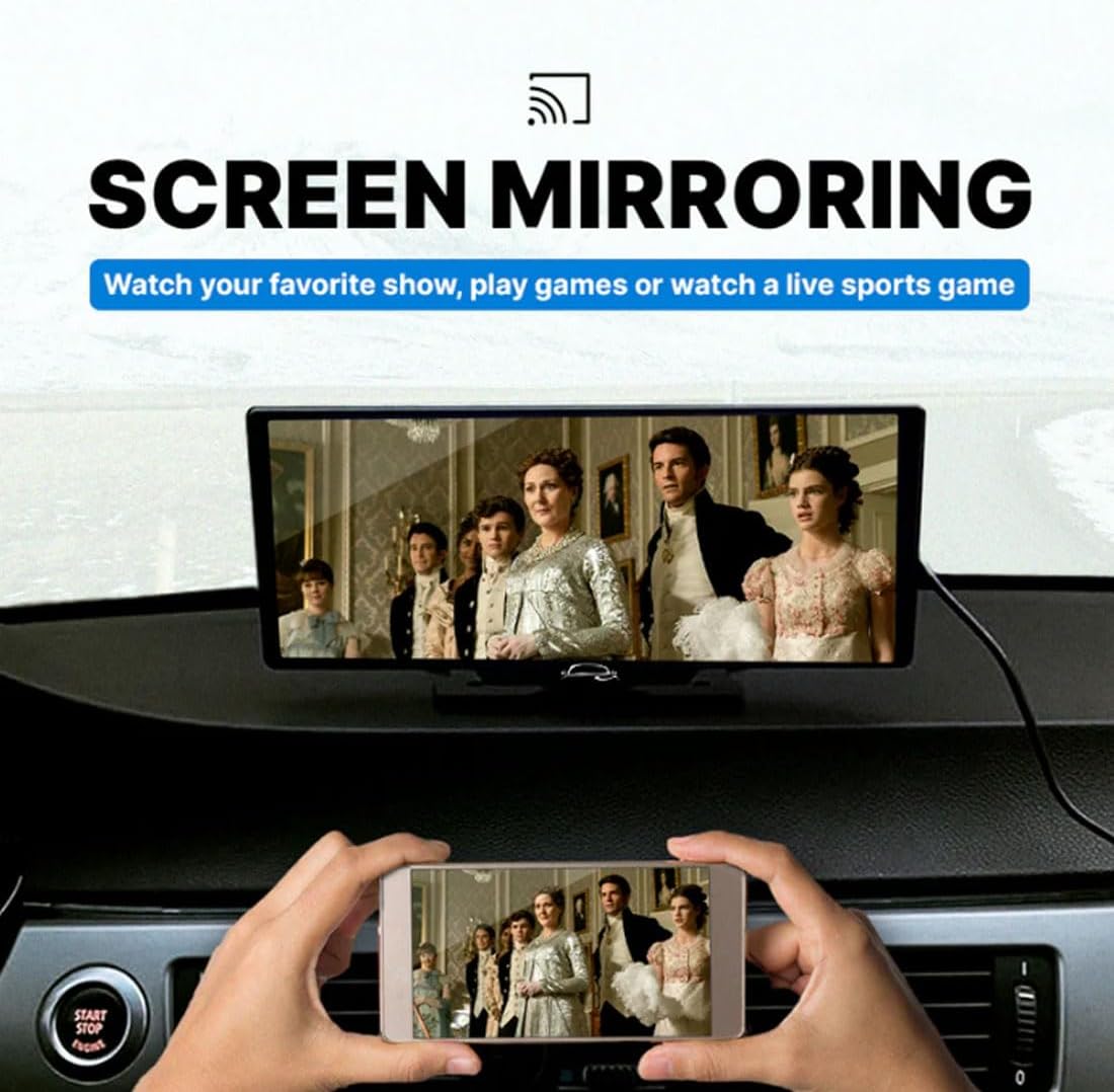 Flexscreen Pro Carplay, Flexscreen Pro (2025 Model), 10.26" HD Portable Carplay & Android Auto Screen, 4K Dash Cam Front and Rear with Voice Control, Mirror Link, Bluetooth, GPS Navigation, AUX/FM