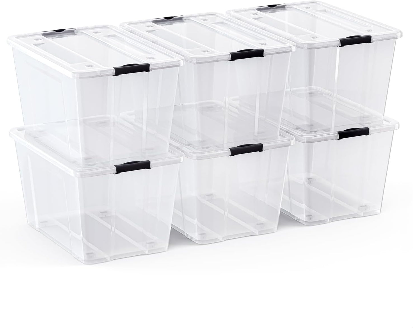 Lifetime Appliance Parts 6 PACK 34 Qt. Plastic Storage Bin Tote Organizing Container with Ultra Durable Lid & Secure Latching Buckles Stackable Extra Strength Clear w/Black Handle