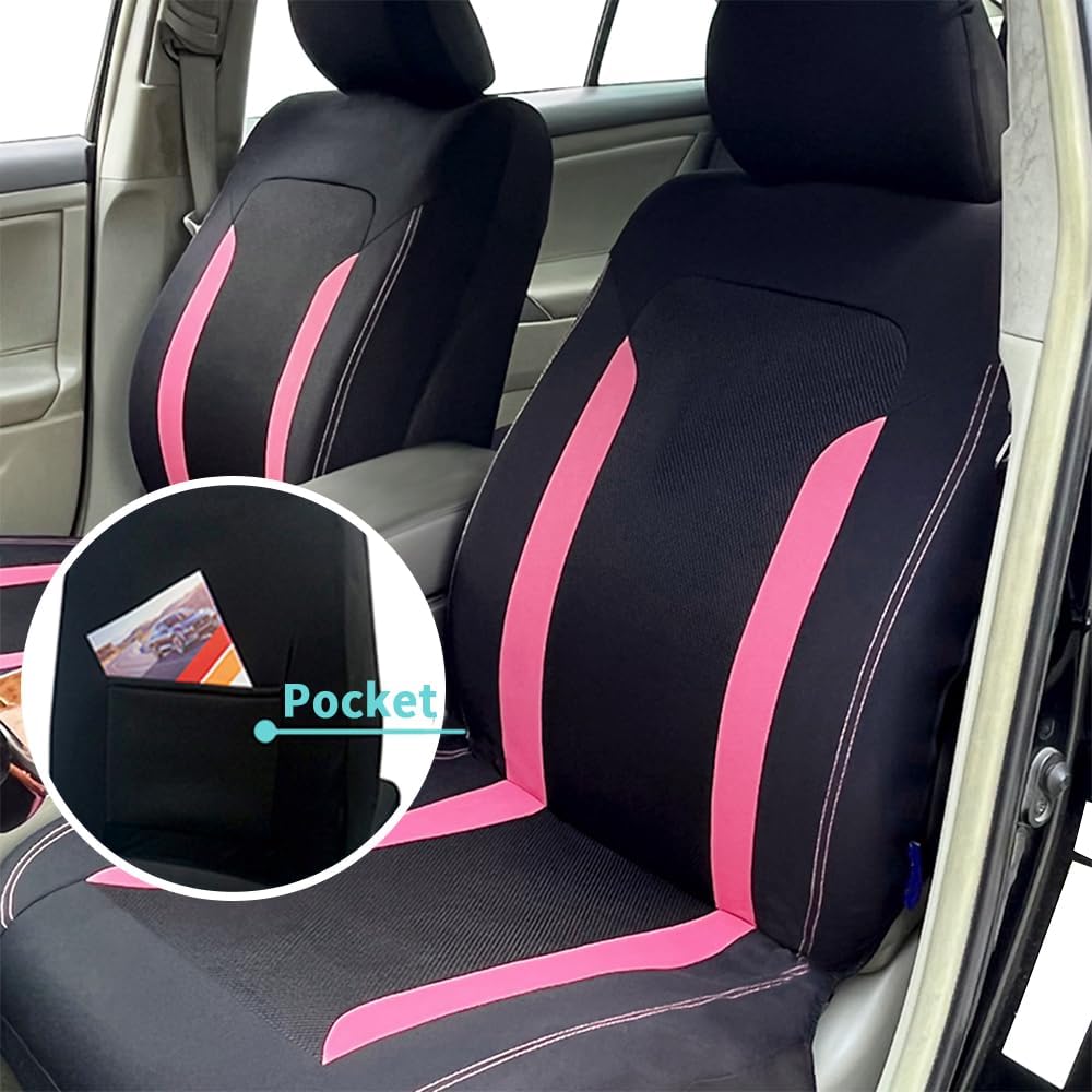 4PCS Cooling Car Seat Covers,Breathable Front Seat Covers with Mesh Construction and Foam Padding,Car Seat Protector to Reduce Back Sweating,Universal Car Interior for Car SUV (Pink)
