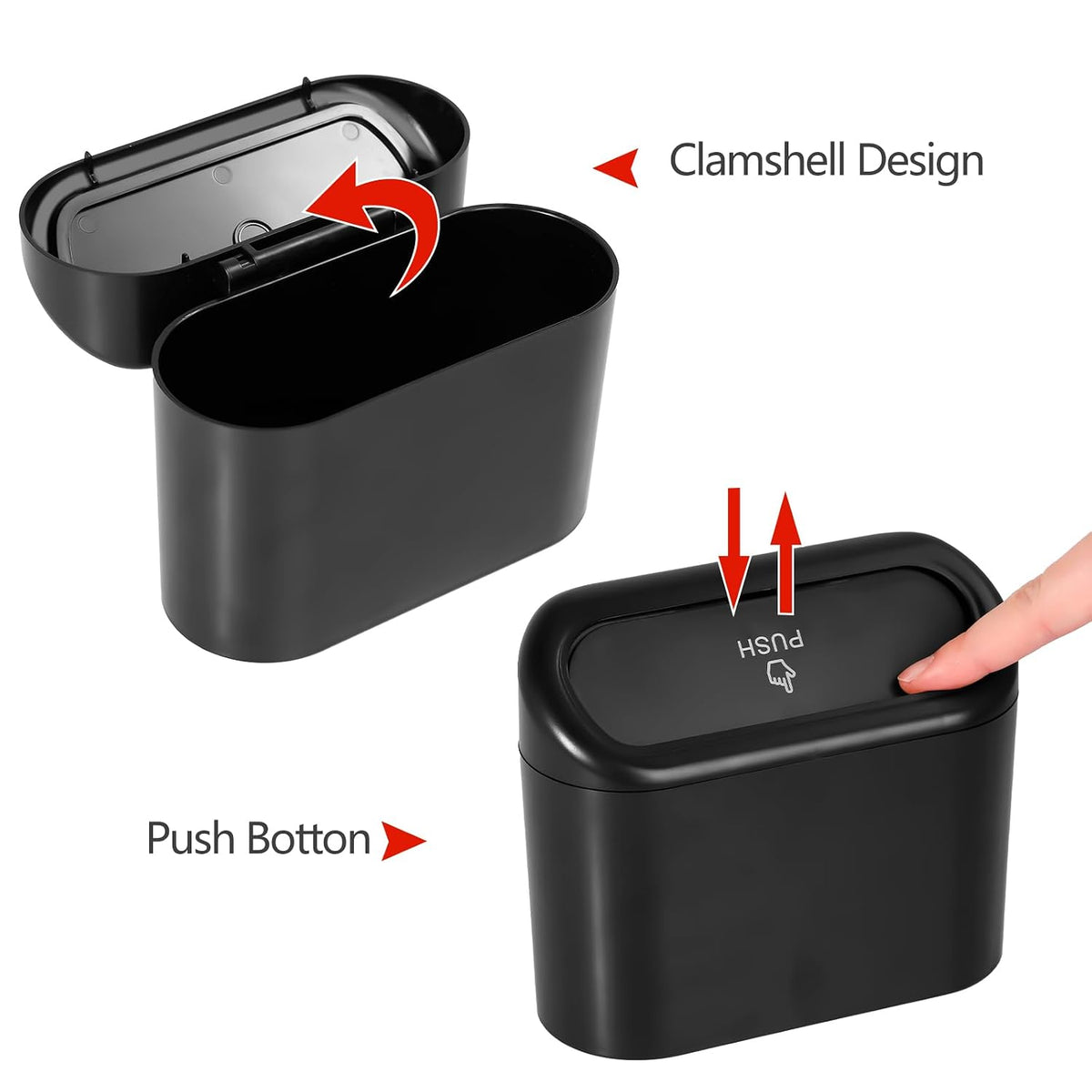 NBTEPEM Car Trash Can with Lid - 2 Pack, Mini Auto Garbage Can with 60 Trash Bags, Leakproof Automotive Garbage Container Bin, Multipurpose Organizers and Storage for Car, Home, Office (Black)