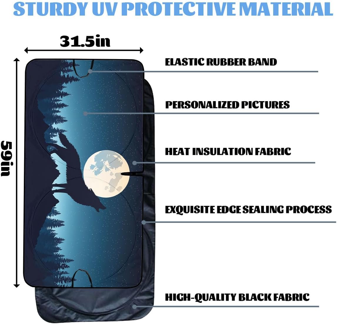 Howling Wolf Car Window Sun Shield Full Moon Forest Starry Night Front Window Sun Shade Rays Sun Shade Visor Protector for Car Sedan Truck SUV Accessories 59" L x 31.5" W