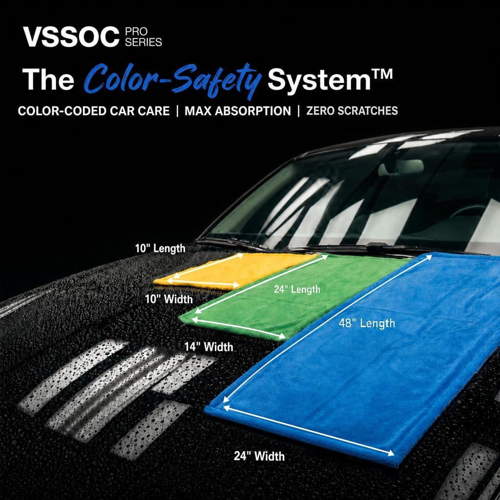 3-Pack Color-Coded Car Drying Towel Set 48"x24" Oversized Microfiber