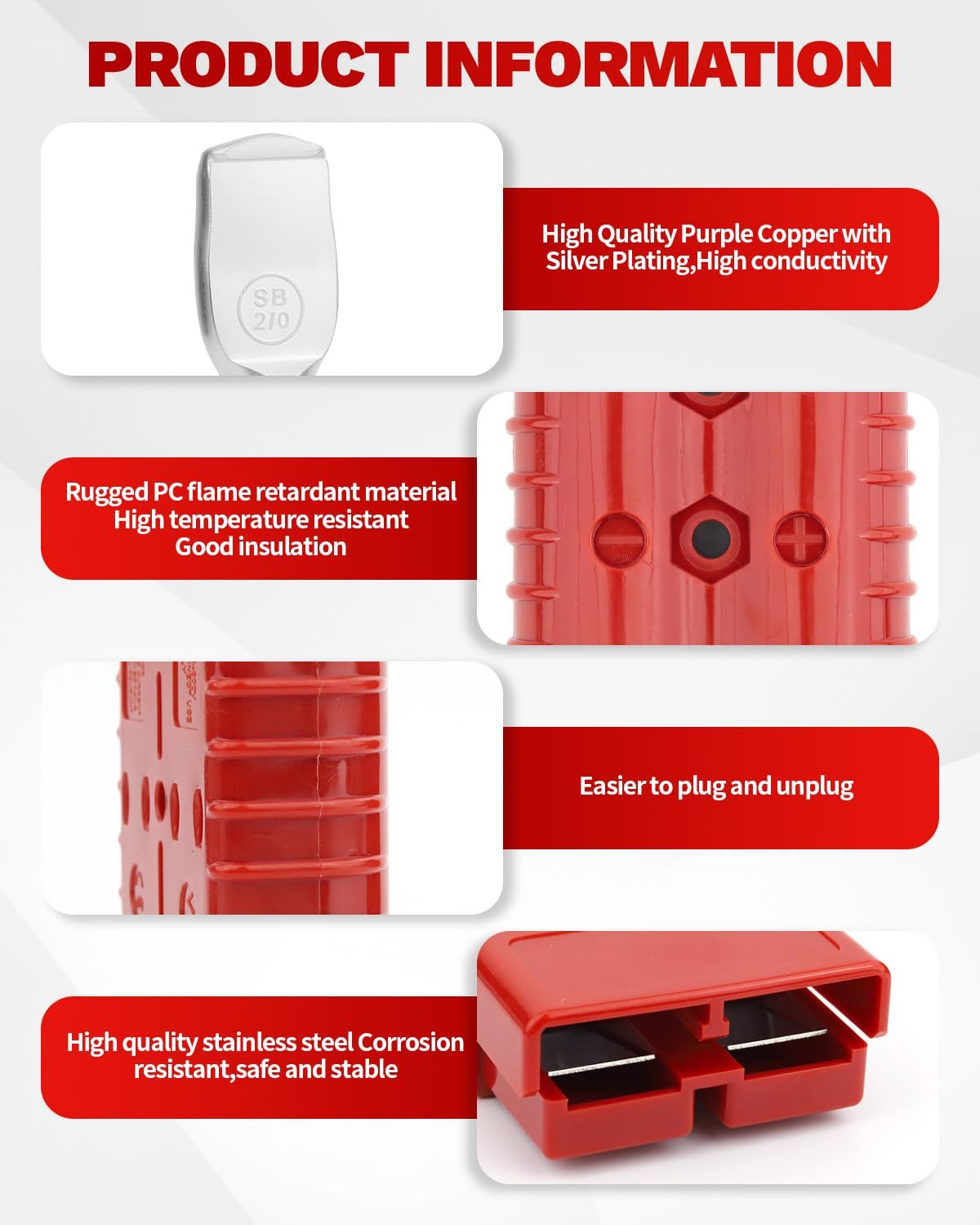 350A-600V Battery Quick Connect/Disconnect with 2/0 AWG, 6 PCS Jumper Cable Plug Connector, Compatible with Anderson Connector for Rescue Winch, Motor Recovery, Winch Trailer, Traction System (Red)