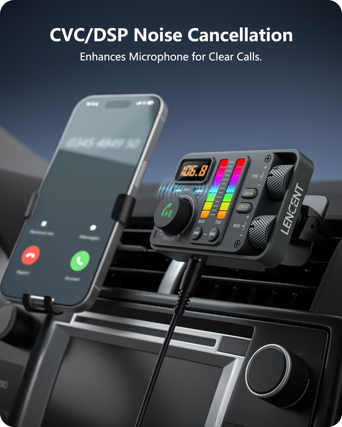 LENCENT Bluetooth Car Adapter, Bluetooth 5.3 FM Radio Transmitter