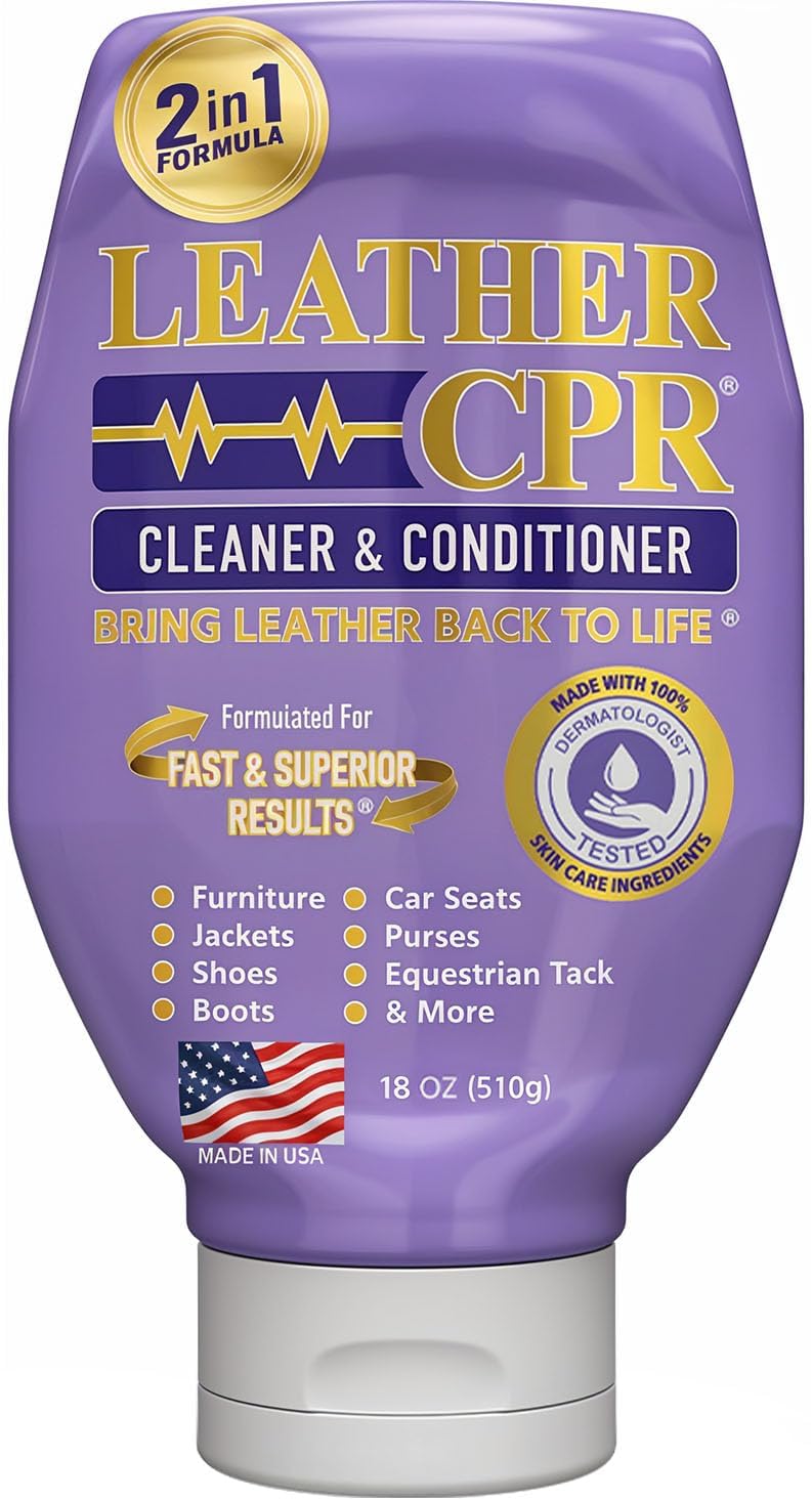 Leather CPR Cleaner and Conditioner 18oz. Bring Leather Back To Life on Furniture, Car Seats, Handbags, Jackets, Boots, Saddles, Purses &amp; Shoes. Restores Shine, Softness &amp; Color to Real Leather